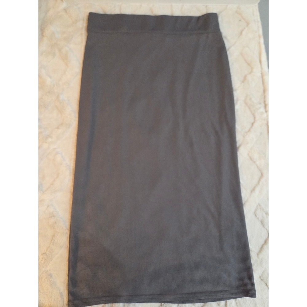 Y2K Boohoo Gray Ribbed Knit Midi Skirt Bodycon Elastic Waist Size US 12
